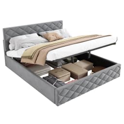 Komhtom Grey Hydraulic Upholstered Bed 140X200Cm Simple Elegant Design Storage Slatted
