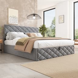 Komhtom Grey Hydraulic Upholstered Bed 140X200Cm Simple Elegant Design Storage Slatted