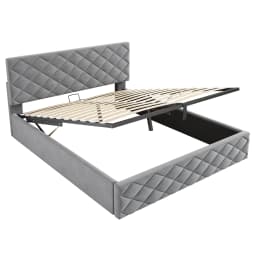 Komhtom Grey Hydraulic Upholstered Bed 140X200Cm Simple Elegant Design Storage Slatted