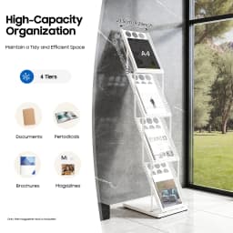 4 Tiers Foldable Magazine Rack Iron Literature Display Stand 5kg Load Iron Folding Information Rack Newspaper for Schools/Office