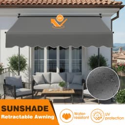 Patio Awning Retractable Awning Sunshade Shelter with Manual Crank Handle , Outdoor Yard Canopy Sunsetter Deck UV50+ Sun Shade