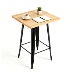 Square High Table in Wood and Steel (60X60Cm) - Black/Natural Wood Color