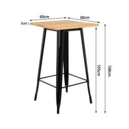 Square High Table in Wood and Steel (60X60Cm) - Black/Natural Wood Color