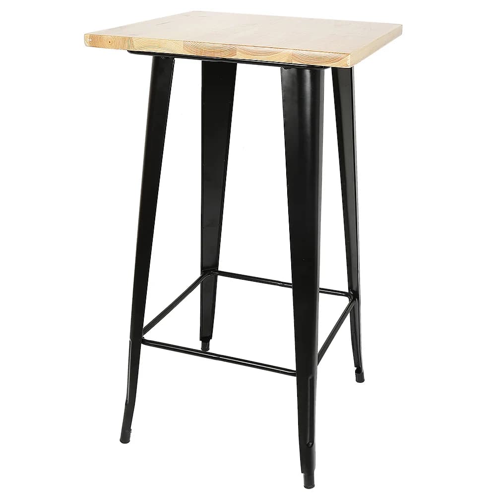 Square High Table in Wood and Steel (60X60Cm) - Black/Natural Wood Color