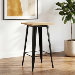 Square High Table in Wood and Steel (60X60Cm) - Black/Natural Wood Color
