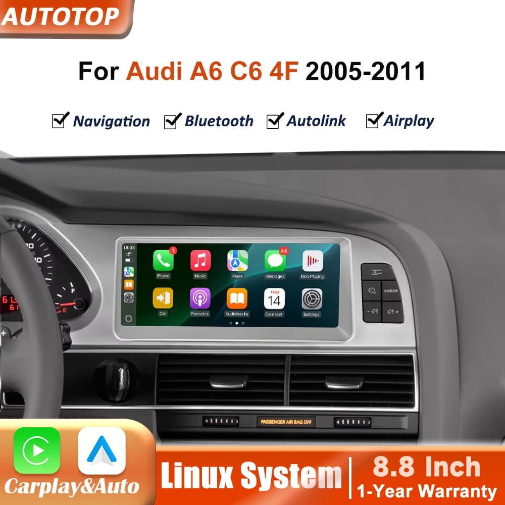 8.8 Inch Linux Wireless CarPlay Andorid Auto Car Radio For Audi A6 C6 4F 2005-2011 MMI 2G 3G GPS Navigation Stereo Autoradio