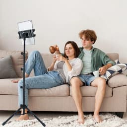 Tablet Tripod Floor Stand 55-145cm Adjustable for iPad iPhone 4.7-12.9 Inch, Foldable Portable Holder for Video, Live, Reading