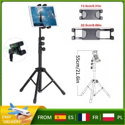 Tablet Tripod Floor Stand 55-145cm Adjustable for iPad iPhone 4.7-12.9 Inch, Foldable Portable Holder for Video, Live, Reading