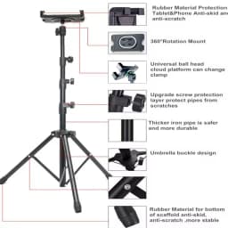 Tablet Tripod Floor Stand 55-145cm Adjustable for iPad iPhone 4.7-12.9 Inch, Foldable Portable Holder for Video, Live, Reading
