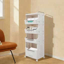4 Tier Folding Laundry Basket with Wheels Large Capacity Foldable Dirty Clothes Hamper Storage Organizer for Bathroom Bedroom