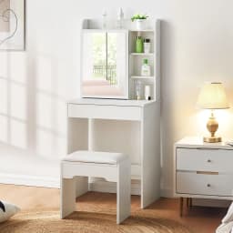 Dressing table set with stool, cosmetics table with 1 sliding mirror, drawers