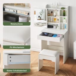 Dressing table set with stool, cosmetics table with 1 sliding mirror, drawers
