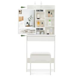 Dressing table set with stool, cosmetics table with 1 sliding mirror, drawers