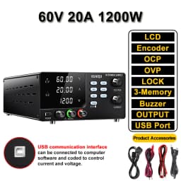 KUAIQU 1200W 60V 20A Digital DC Power Supply Computer-Controlled Via USB OVP/OCP/Output Advanced Preset Memory for Aging Test