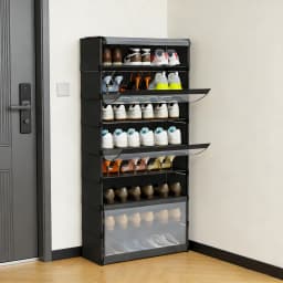Shoe Rack, 8 Compartments, Shoe Cabinet with Doors, for 24 Pairs, Modular Plastic Shelf, for Entryway, Bedroom, Hallway