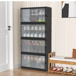 Shoe Rack, 8 Compartments, Shoe Cabinet with Doors, for 24 Pairs, Modular Plastic Shelf, for Entryway, Bedroom, Hallway