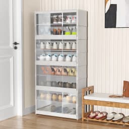 Shoe Rack, 8 Compartments, Shoe Cabinet with Doors, for 24 Pairs, Modular Plastic Shelf, for Entryway, Bedroom, Hallway
