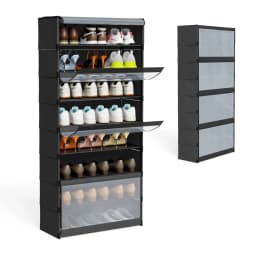 Shoe Rack, 8 Compartments, Shoe Cabinet with Doors, for 24 Pairs, Modular Plastic Shelf, for Entryway, Bedroom, Hallway
