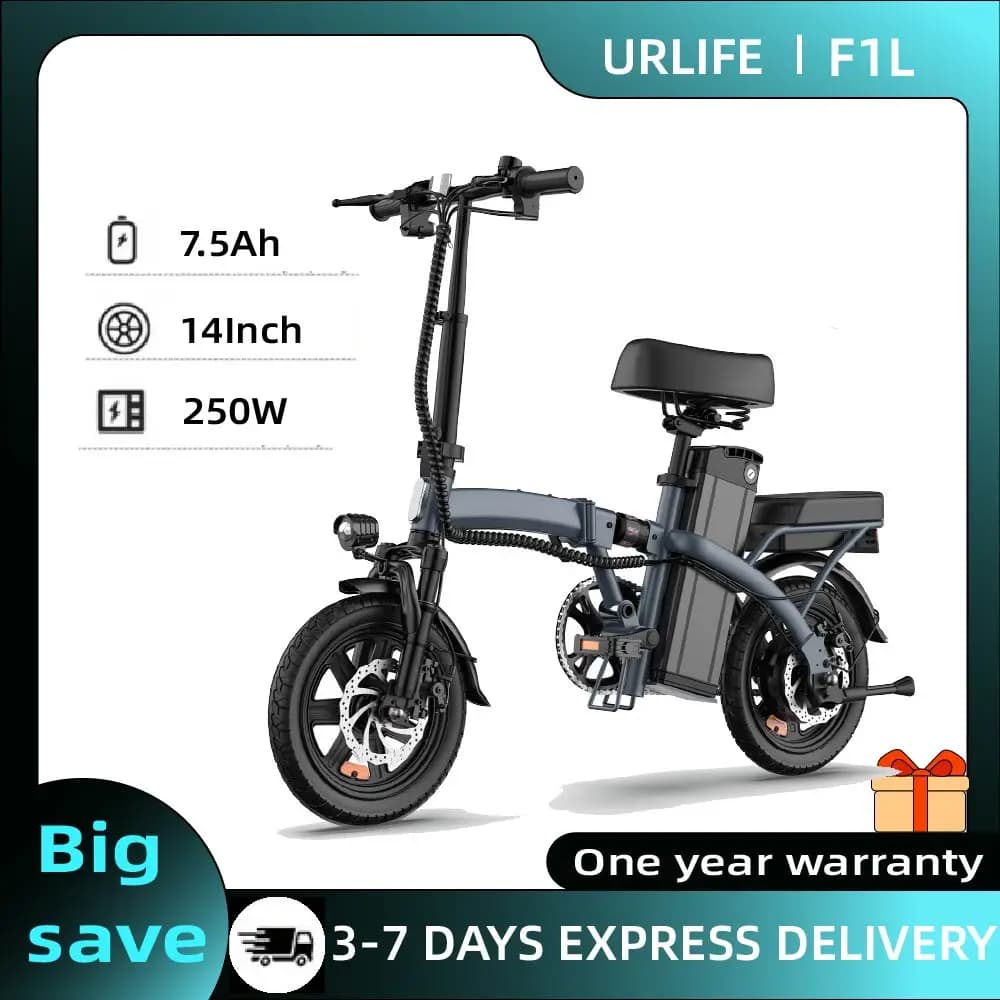URLIFE F1L Adult Electric Bike 250W Motor 14 Inch Foldable City Commuter Bike with Rear Rack Unisex