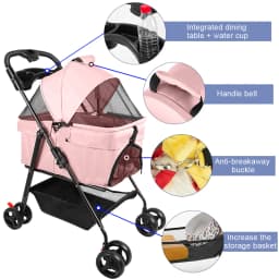 Foldable stroller for animals folding trolley for dog cat cup holder storage basket included wheels with brake fabric 600D Oxford steel 72x50x95 cm gray/black/blue/pink/Green