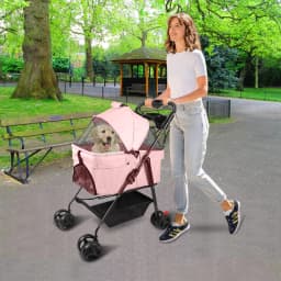 Foldable stroller for animals folding trolley for dog cat cup holder storage basket included wheels with brake fabric 600D Oxford steel 72x50x95 cm gray/black/blue/pink/Green