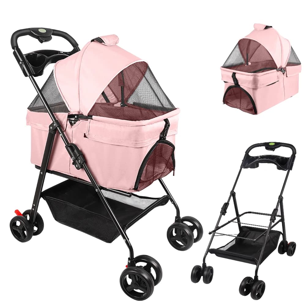 Foldable stroller for animals folding trolley for dog cat cup holder storage basket included wheels with brake fabric 600D Oxford steel 72x50x95 cm gray/black/blue/pink/Green