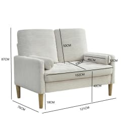 2-Seater Corduroy Sofa Compact Fabric Couch with Thick Padded Cushions Upholstered Small Sofa for Living Room Apartment Bedroom