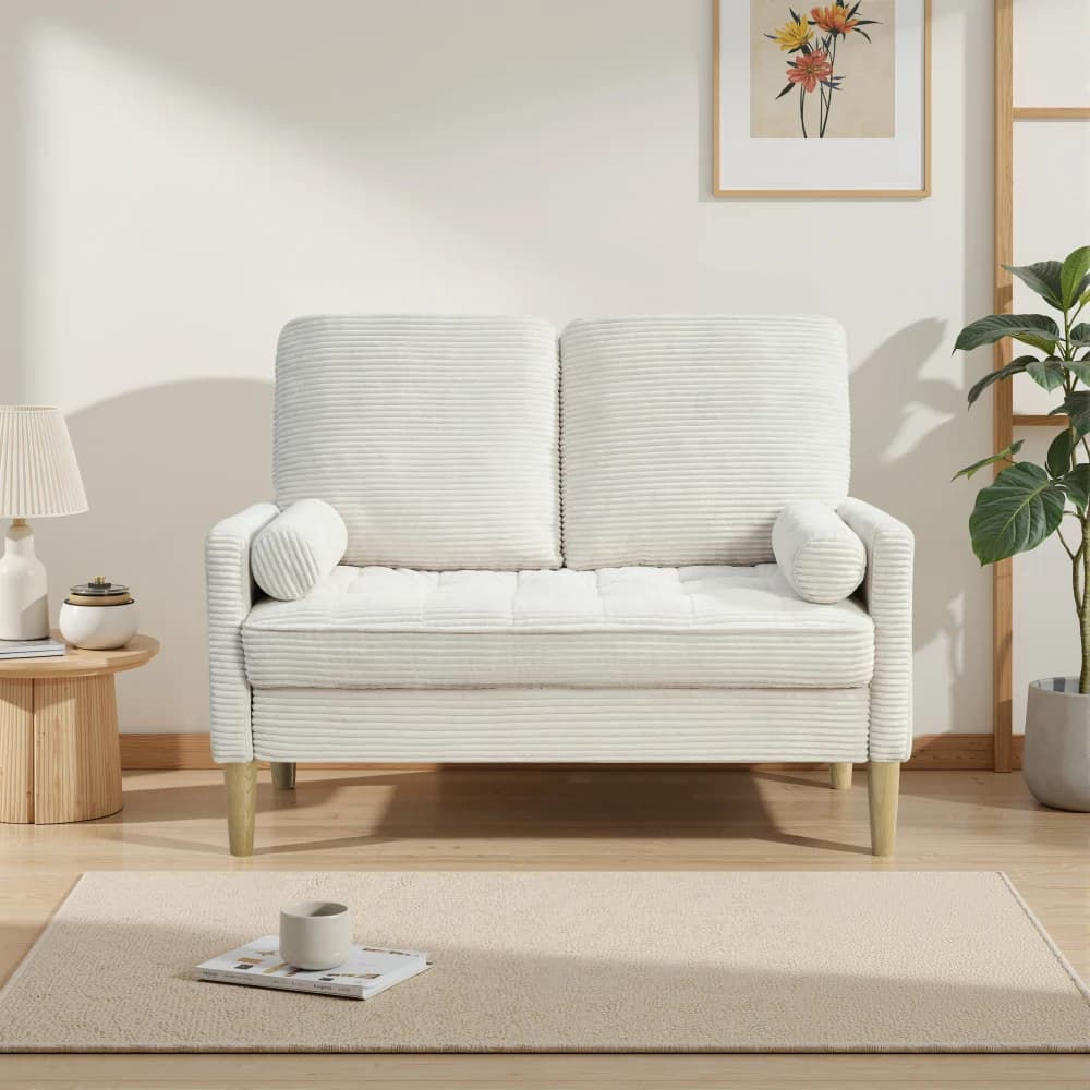 2-Seater Corduroy Sofa Compact Fabric Couch with Thick Padded Cushions Upholstered Small Sofa for Living Room Apartment Bedroom
