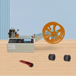 Webbing Cutting Machine, Automatic Hot and Cold Tape Cutter, Automatic Ribbon Belt Fabric Cutter w/ 3 Clamping Trays