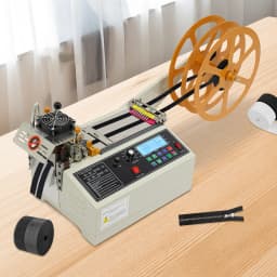 Webbing Cutting Machine, Automatic Hot and Cold Tape Cutter, Automatic Ribbon Belt Fabric Cutter w/ 3 Clamping Trays