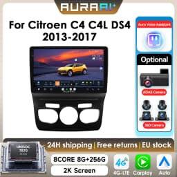 8G+256G AURAAI 2K Screen For Citroen C4 C4L DS4 2013 - 2017 Car Radio CarPlay Android Auto 4G WIFI GPS BT DSD ADAS Dual Mic 7870