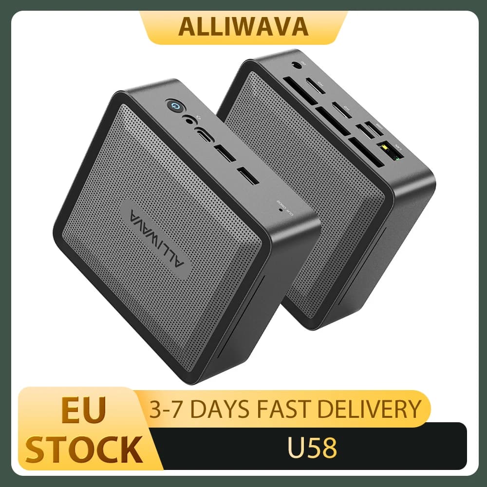 Alliwava U58 Mini Pc, Amd Ryzen 7 5825U 8 Cores Max 4.5Ghz 16Gb Ram 512Gb Ssd, Wifi 6E Bluetooth 5.2, 2*Usb3.0, 2*Usb2.0, 1*Rj45