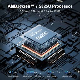 Alliwava U58 Mini Pc, Amd Ryzen 7 5825U 8 Cores Max 4.5Ghz 16Gb Ram 512Gb Ssd, Wifi 6E Bluetooth 5.2, 2*Usb3.0, 2*Usb2.0, 1*Rj45