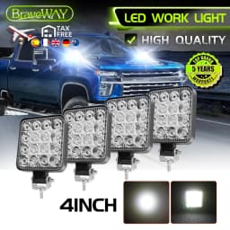 Braveway 4" Mini LED Work Light Bar Super Bright Offroad Driving Lamp Waterproof Fog Light for Truck Jeep ATV SUV Truck 12V 24V