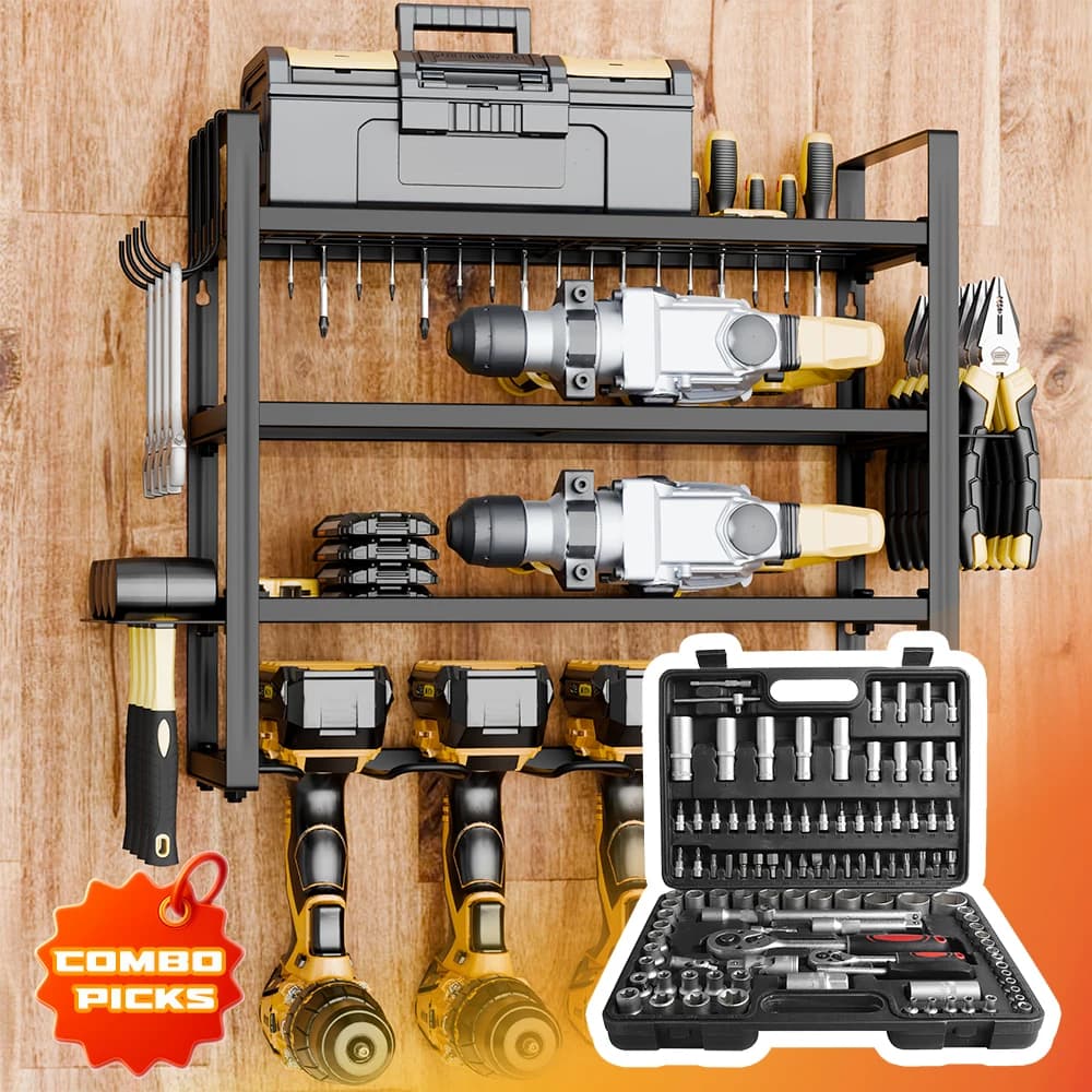 1/4″ 1/2″ Ratchet Socket Wrench 108Pcs Set + Tool Storage Rack Combo Kit Hand Tools for Workshop Garage