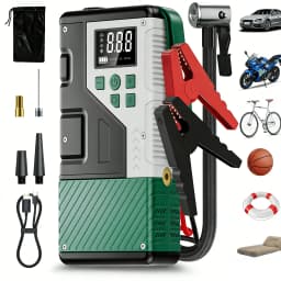 Upgraded 150PSI Car Air Compressor with 7000A Emergency Jump Starter, Battery Charger, Booster, and LED Light Combination Unit