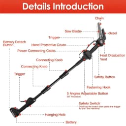 21V Cordless Pole Saw, 6 Inch 2-in-1 Electric Mini Chainsaw with 4Pcs Extension Rod, 5 Adjustable Angles, Handheld Tree Trimmer for Branch Pruning Garden Cutting