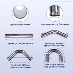 2.5 Inch 64mm Universal Aluminum 2.5" Turbo Intercooler Pipe Tube Duct & Silicone Hose Kit
