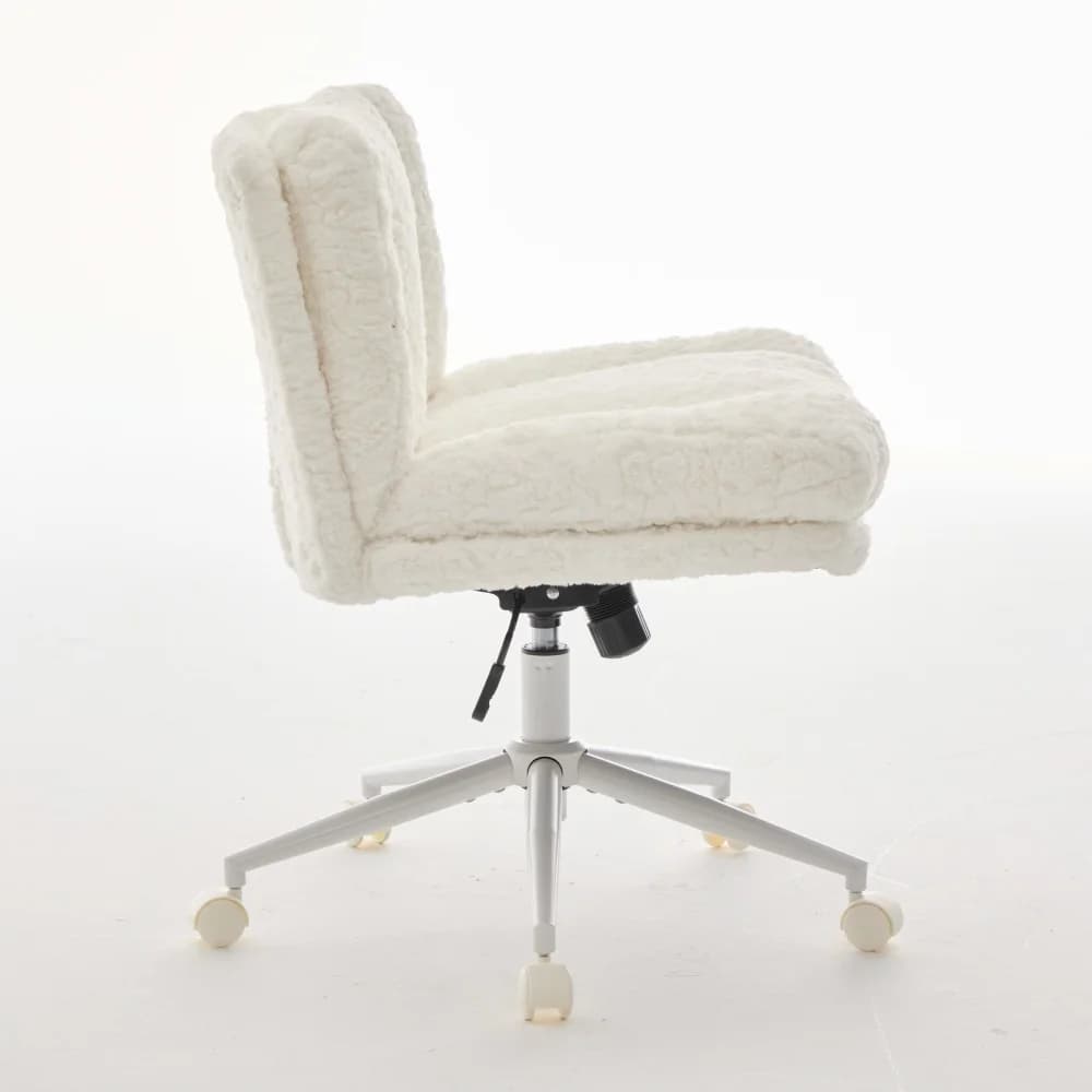 Artificial Rabbit Hair Office Chair Wider Seat Adjustable Swivel Desk Chair with Metal Base for Home Office