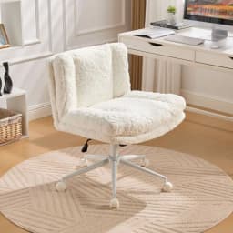 Artificial Rabbit Hair Office Chair Wider Seat Adjustable Swivel Desk Chair with Metal Base for Home Office