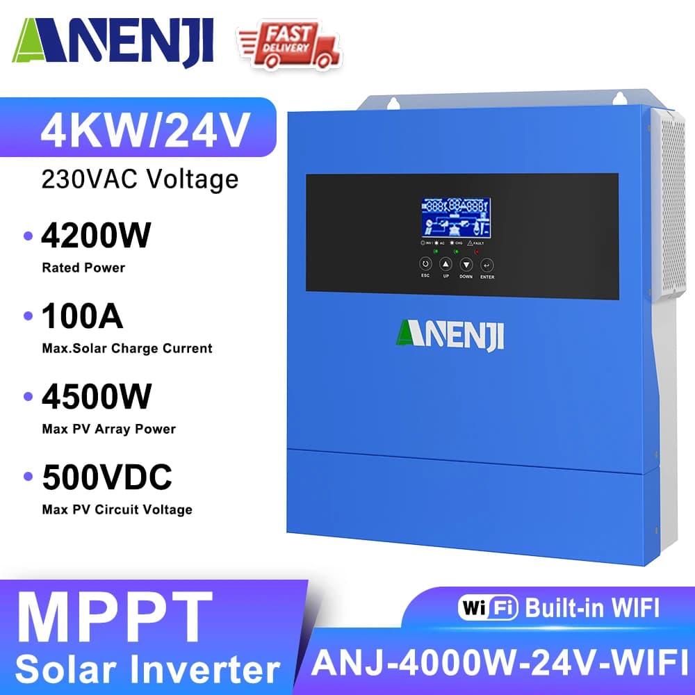 4KW Solar Inverter Hybrid 230VAC Off Grid Pure Sine Wave 500VDC 100A Solar Controller With WIFI Support BMS