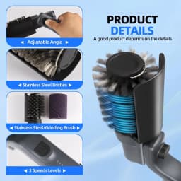 Electric Grill Brush, Cordless Adjustable Angle, Stainless Steel Brush Head, 3-Level Cleaning, 90-Minute Run Time, Waterproof