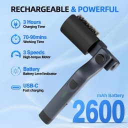 Electric Grill Brush, Cordless Adjustable Angle, Stainless Steel Brush Head, 3-Level Cleaning, 90-Minute Run Time, Waterproof