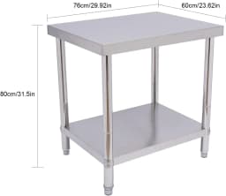 Stainless Steel Work Table, Commercial Kitchen Table, Work Table, Adjustable Height for Bar, Restaurant, Silver(76 x 60 x 80 cm)