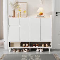 Closet Sideboard Shoe Wardrobe with Adjustable Folding Minimalist Design and Solid Wood Legs Organizer