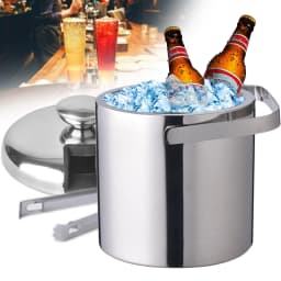 Stainless Steel Double Wall Ice Bucket with Lid And Tongs 1.3L Capacity for Drinks And Beverages