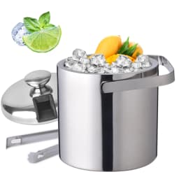 Stainless Steel Double Wall Ice Bucket with Lid And Tongs 1.3L Capacity for Drinks And Beverages