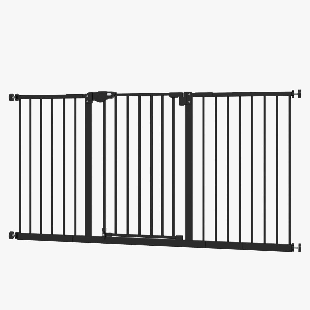 Pet safety gate, barrier gate, stair gate, no drilling required, metal, plastic, black, 136.3 cm x 76.2 cm, on-site