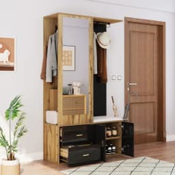 Multifunctional Coat Racks Wardrobe Set with Mirror Shoe Cabinet Bench Hooks Pull Out Hangers for Entryway Storage Organizer