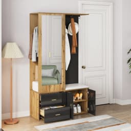 Multifunctional Coat Racks Wardrobe Set with Mirror Shoe Cabinet Bench Hooks Pull Out Hangers for Entryway Storage Organizer